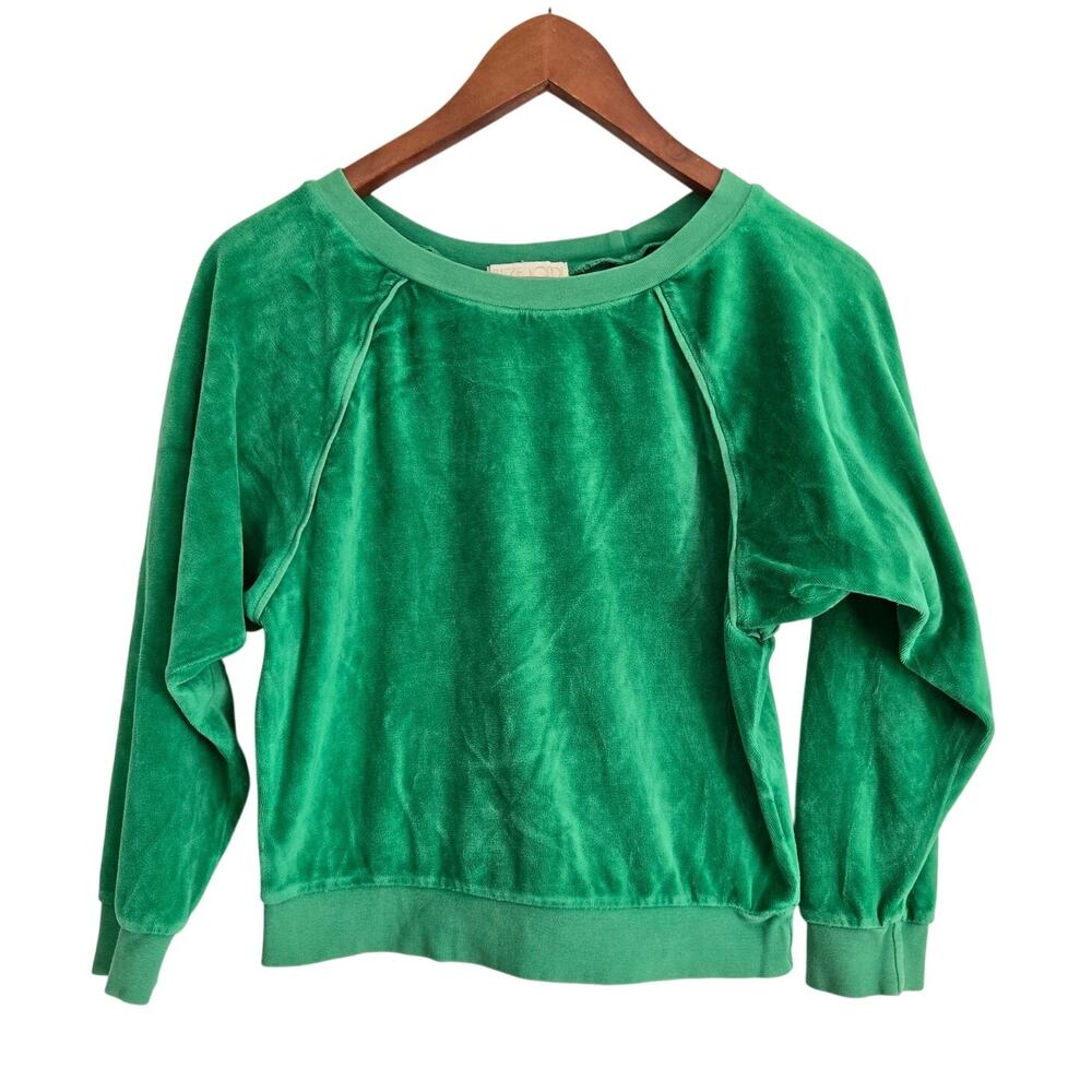 Vintage 70 Style Emerald Green Velour Sweatshirt Y2K Whimsigoth Plush Loungewear
